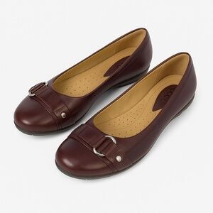 ECCO Burgundy Leather Buckle Flats Comfort Work Shoes 37